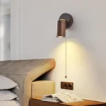 Japanese Walnut Wood Color Bedroom Bedside Wall Light Zipper Switch Vintage Retro Wall Lamp with Adjustable Spotlight Reading