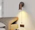 Japanese Walnut Wood Color Bedroom Bedside Wall Light Zipper Switch Vintage Retro Wall Lamp with Adjustable Spotlight Reading