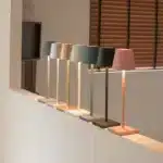 Cordless USB rechargeable table lamp with touch switch on a patio table