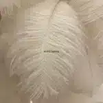 Ostrich feather table lamp glowing warmly on a bedside table in a cozy bedroom