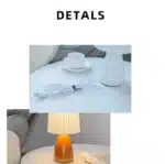Milkshake bedside table lamp with warm LED light on a nightstand in a cozy bedroom
