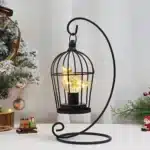 Vintage table lamp with hanging lantern and candlestick design, metal hollow lanterns for warm ambient lighting