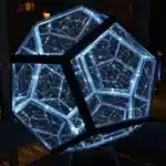Dodecahedron gaming light with vibrant RGBW colors illuminating a gaming desk setup