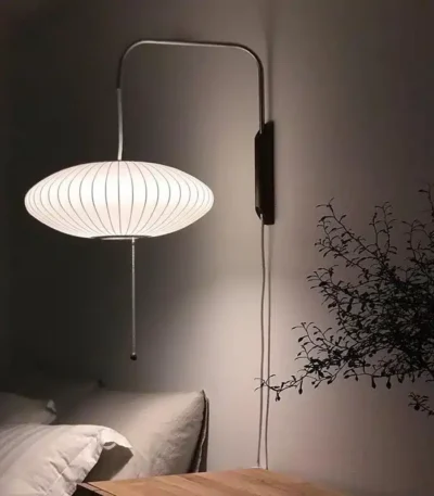 Japanese Style Silk Living Room Wall Lamp Modern and Simple Wire Controlled Switch Homestay Bedroom Bedside Wall Lamp