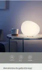 Modern table lamp with warm glow on bedside table