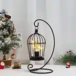 Vintage table lamp with hanging lantern and candlestick design, metal hollow lanterns for warm ambient lighting