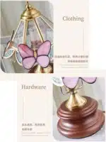 Vintage desk lamp with stained glass butterfly shade casting warm glow on bedside table