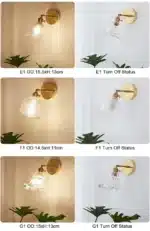 Modern Glass Wall Lamp Nordic Copper Transparent Lampshade Retro Bedroom Living Room Study wall decor – base detail