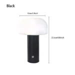 Modern mushroom table lamp with warm glow on wooden table