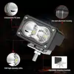 Waterproof 3 inch Square Car LED Work Light Spotlight 12V 24V 6000K DRL For Motorcycle Truck Off-road SUV ATV Headlight