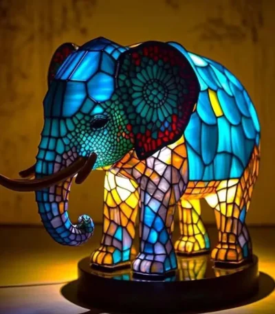 Animal Table Lamp Series,Stained Glass Cat,Dragon,Wolf,Horse,Owl,Dolphin,Turtle,Elephant,Mermaid Table Lamp Night Light