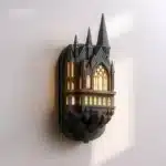 Castle wall lamp illuminating a cozy bedroom corner with warm light