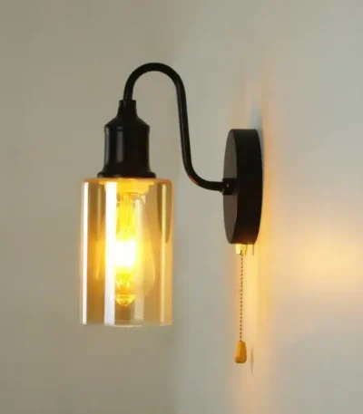 Nordic Retro Amber Glass Wall Lamp Bedside Aisle Lamps Simple Modern with Cable Switch Staircase Lights