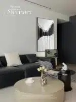 Modern abstract LED wall art glowing in a stylish living room