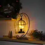 Vintage table lamp with hanging lantern and candlestick design, metal hollow lanterns for warm ambient lighting
