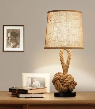 Vintage Hemp Rope Table Lamp E27 Night Table Lamps For Living Room Bedroom Study Desk Decor Industrial Iron Home Bedside Lamp