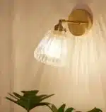 Modern Glass Wall Lamp Nordic Copper Transparent Lampshade Retro Bedroom Living Room Study wall decor – angled view