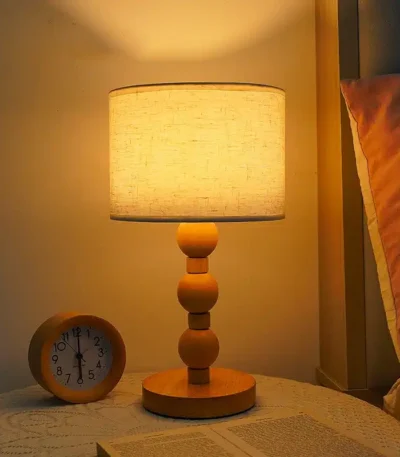 USB Korean Vintage Creative Fabric Girl Nordic Solid Wood Bedside Bedroom Decorative Lampshade Table Lamp for Girls