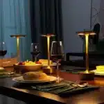 Modern USB table lamp with charging port on a wooden desk