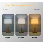 Vintage table lamp with fabric shade and solid wood base on bedside table