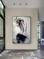 Modern abstract LED wall art glowing in a stylish living room