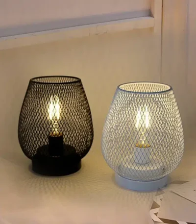 Decorative LED Table Lamp, Iron Crafts, Silk Screen, Small Night Lamp, Bird Cage Type, Industrial Wind, Personality
