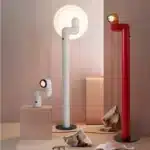 Space age floor lamp in red and white by Santa Cole, designer floor lamp for living room