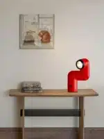 Space age floor lamp in red and white by Santa Cole, designer floor lamp for living room
