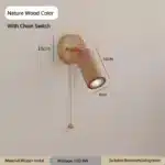 Walnut bedside wall light with adjustable spotlight and zipper switch in a cozy bedroom