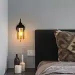 Nordic Retro Amber Glass Wall Lamp Bedside Aisle Lamps Simple Modern with Cable Switch Staircase Lights – close-up detail