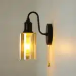 Nordic Retro Amber Glass Wall Lamp Bedside Aisle Lamps Simple Modern with Cable Switch Staircase Lights – in a cozy room