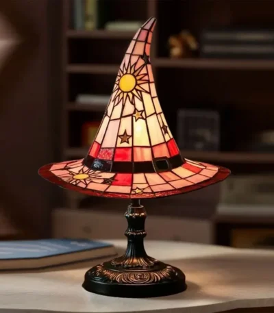 Halloween Witch Hat Lamp Stained Glass Mood Light USB Powered Creative Table Lamp Night Light Living Room Home Bedroom