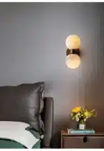 Modern Double Ball Marble Villa Attic Wall Lamp Copper TV wall in the living room lighting Bedroom corridor light – side view