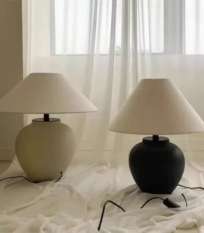 Nordic Wabi Sabi Retro Ceramic Fabric Table Lamp B&B Living Room Bedroom Study Home Decor Floor Lamp Bedside Desk Light