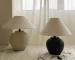 Wabi sabi table lamp with textured ceramic base and linen shade in a cozy living room