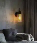 Nordic Retro Amber Glass Wall Lamp Bedside Aisle Lamps Simple Modern with Cable Switch Staircase Lights – side view