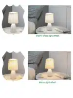 Milkshake bedside table lamp with warm LED light on a nightstand in a cozy bedroom