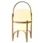 Modern table lamp with wood and glass base, minimalist design for bedroom or living room