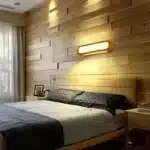 Modern wood wall sconce for bedroom with warm LED light
