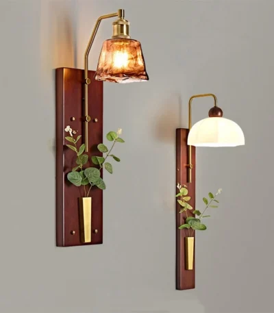 Japanese Style Vintage LED Solid Wood Wall Light with Switch for Dining Room Hotel Aisle Minimalist Retro Atmosphere Wall