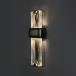 Rustic wall sconce with Edison bulb illuminating a modern loft bedroom