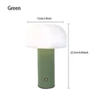 Modern mushroom table lamp with warm glow on wooden table