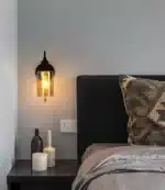 Nordic Retro Amber Glass Wall Lamp Bedside Aisle Lamps Simple Modern with Cable Switch Staircase Lights – in a cozy room