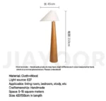Conical oak floor lamp with wabi-sabi style in a cozy living room