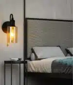 Nordic Retro Amber Glass Wall Lamp Bedside Aisle Lamps Simple Modern with Cable Switch Staircase Lights