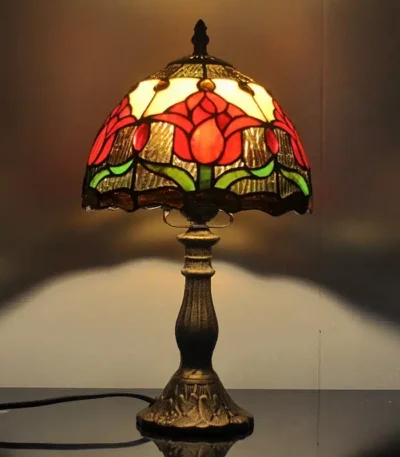 20CM American Tulip Table Lamp Tiffany Style Stained Glass Welding Art Gift Living Room Feeding Night Light Rustic E27 110V