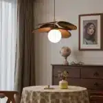 Wicker Chandelier Glass Ball Pendant Lamp E14 Bulb Ceiling Light Nordic Suspension – side view