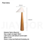 Conical oak floor lamp with wabi-sabi style in a cozy living room