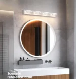 Modern LED mirror light illuminating a stylish bathroom vanity
