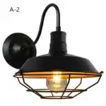 Vintage wall sconce with industrial iron cage and gooseneck arm